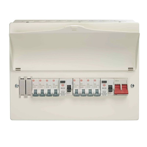 Wylex WNM1769 10 Way High Integrity Dual RCD Consumer Unit â€“ 8 MCBs, Metal, 18th Edition