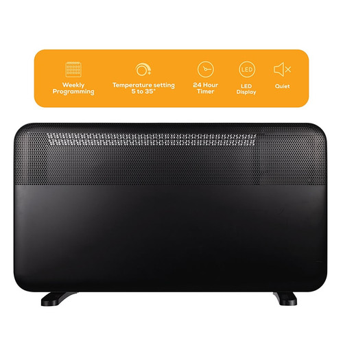 TCP 2 kW panel heater TCPCHHEAT2000WHPH08 in modern interior showing sleek black finish