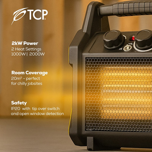 TCP 2kW Tough & Compact Portable Electric Heater – Industrial Design & Fast Heat