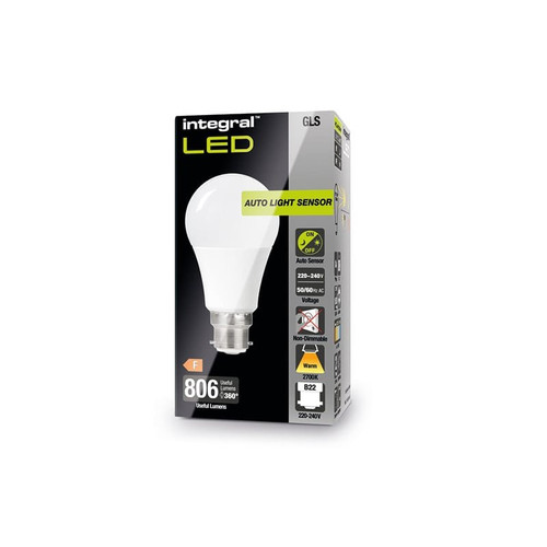 Integral ILGLSB22SC042 8W B22 GLS Dusk-to-Dawn Sensor 2700K Frosted Bulb