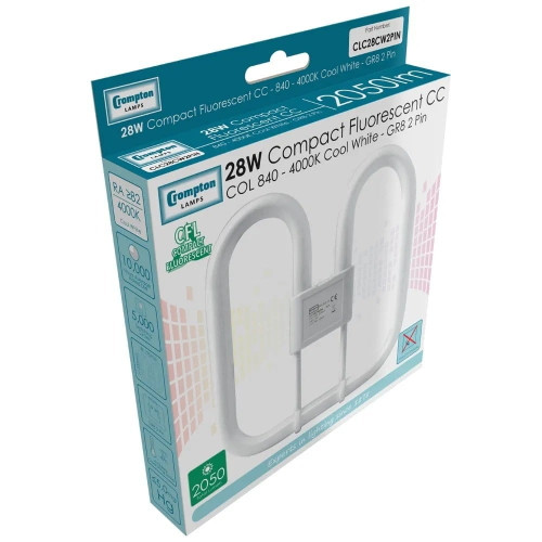 Crompton 28W 2D CFL Lamp GR8-2pin 4000K Cool White Compact Fluorescent Bulb