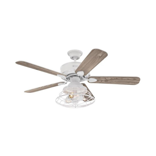Westinghouse Barnett 122cm Indoor Ceiling Fan White Finish Reversible Blades (White/White Washed Pine) Cage Shade 72209