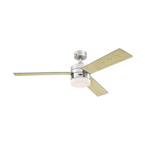 Alta Vista Indoor Ceiling Fan Stainless Steel Finish Reversible Blades (Graphite/Light Maple) Opal Frosted Glass 72054