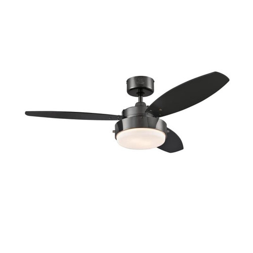 Kingston 105cm Indoor Ceiling Fan Brushed Aluminium Finish Reversible Blades (Weathered Maple/Silver) Spot Lights 72114