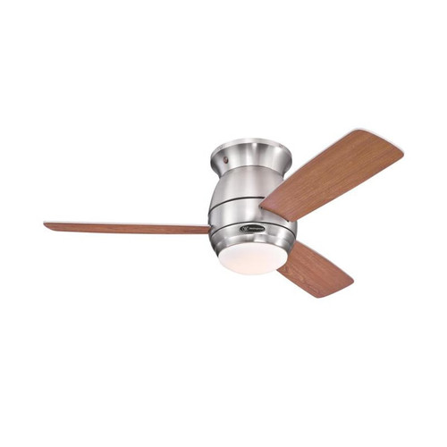 Halley 122cm Indoor Ceiling Fan Brushed Nickel Finish Reversible Blades (Textured Weathered Maple/ Dark Cherry) Opal Frosted Glass 72181