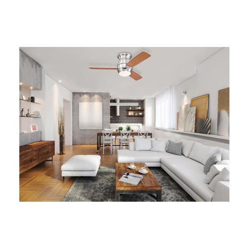 Halley 122cm Indoor Ceiling Fan Brushed Nickel Finish Reversible Blades (Textured Weathered Maple/ Dark Cherry) Opal Frosted Glass 72181