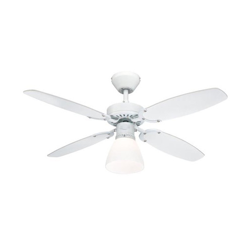 Capitol 105cm Indoor Ceiling Fan White Finish Reversible Blades (White/Beech) Opal Frosted Glass 78708