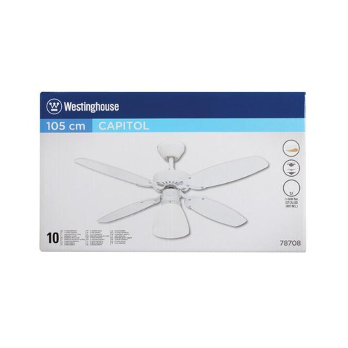Capitol 105cm Indoor Ceiling Fan White Finish Reversible Blades (White/Beech) Opal Frosted Glass 78708