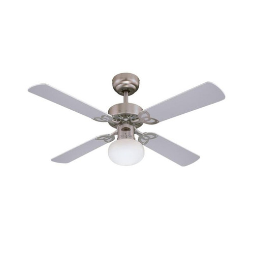 Vegas 105cm Indoor Ceiling Fan Brushed Aluminium Finish Reversible Blades (Light Maple/Silver) Opal Frosted Glass 72272