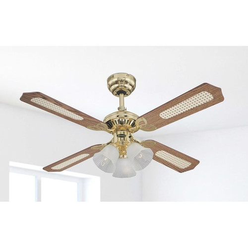 Westinghouse 78199 Princess Trio 42" Ceiling Fan Polished Brass Finish with Three-Light Frosted Glass