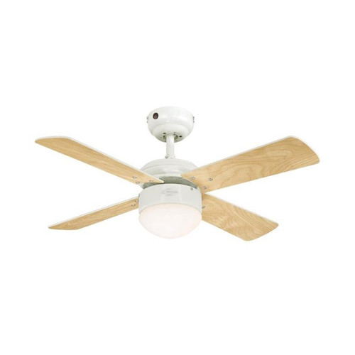 Westinghouse Colosseum 90cm Indoor Ceiling Fan White Finish Reversible Blades (White/Light Maple) Opal Frosted Glass 72420