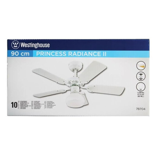 Princess Radiance II 90cm Indoor Ceiling Fan White Finish Reversible Blades (White/Beech) Dome Glass 78704