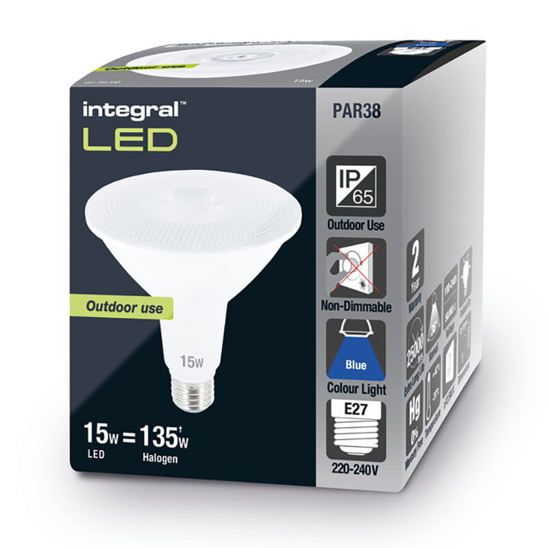 Integral LED PAR38 LED Bulb E27 ES 15W Blue IP65 Outdoor Non-Dimmable