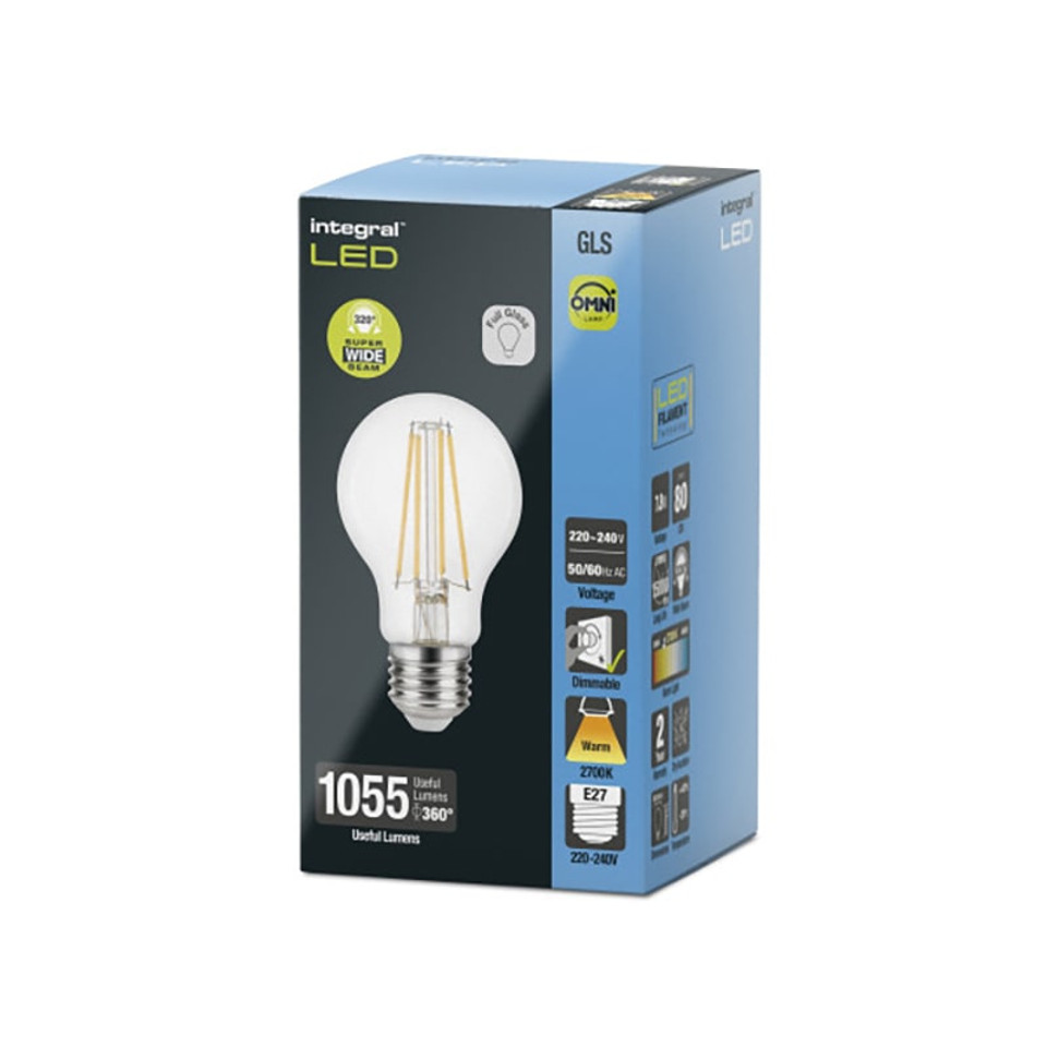 Integral 7.8w 220-240v 1055lm LED GLS E27 2700k Warm White Dimmable 330 Degree Beam Clear ILGLSE27DC124 Integral 7.8w 220-240v 1055lm LED GLS E27 2700k Warm White Dimmable 330 Degree Beam Clear ILGLSE27DC124