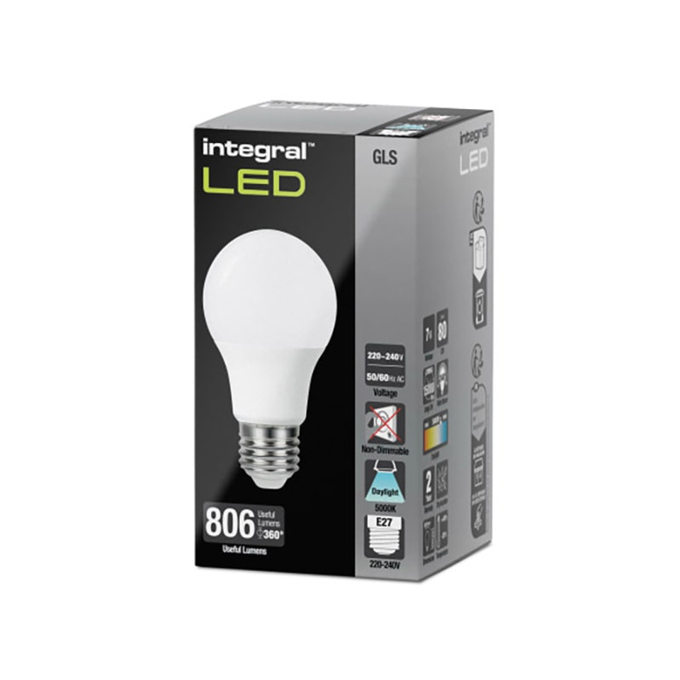 Integral 7w 220-240v 806lm LED GLS E27 5000k Daylight Non-Dimmable 240 Degree Beam Frosted ILGLSE27NF072