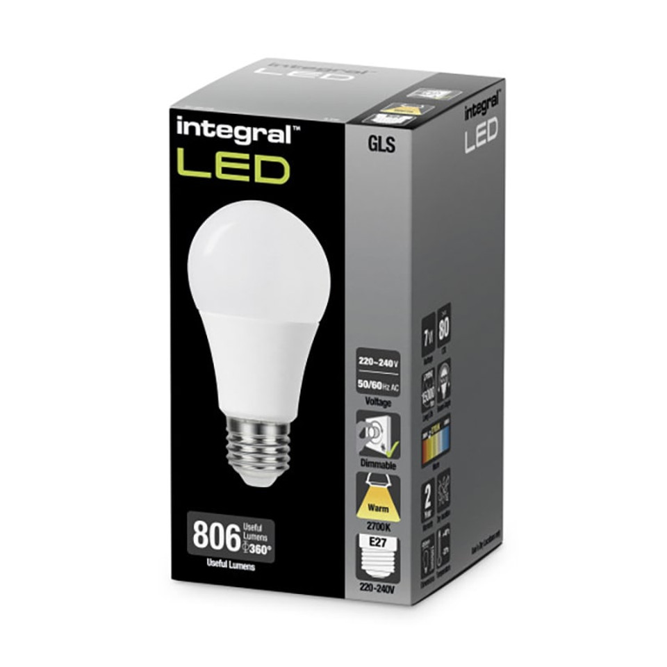 Integral 7w 220-240v 806lm LED GLS E27 2700k Warm White Dimmable 240 Degree Beam Frosted ILGLSE27DC084