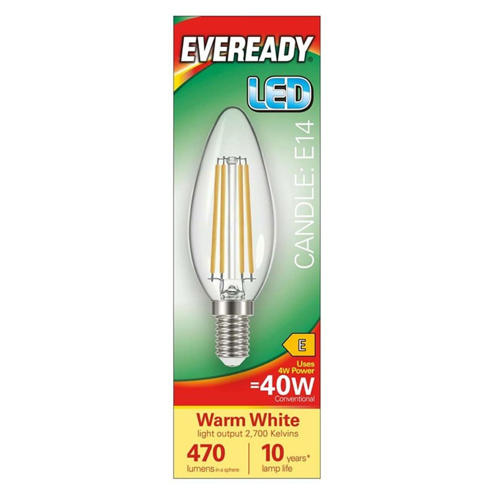 Eveready LED Filament Candle E14 4W 470LM 2700K Warm White S15478 Eveready LED Filament Candle E14 4W 470LM 2700K Warm White S15478