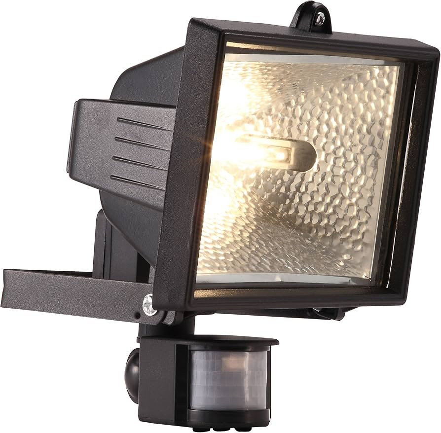 Powermaster 150W Halogen PIR Floodlight Housing IP44 Black Security Light S5891