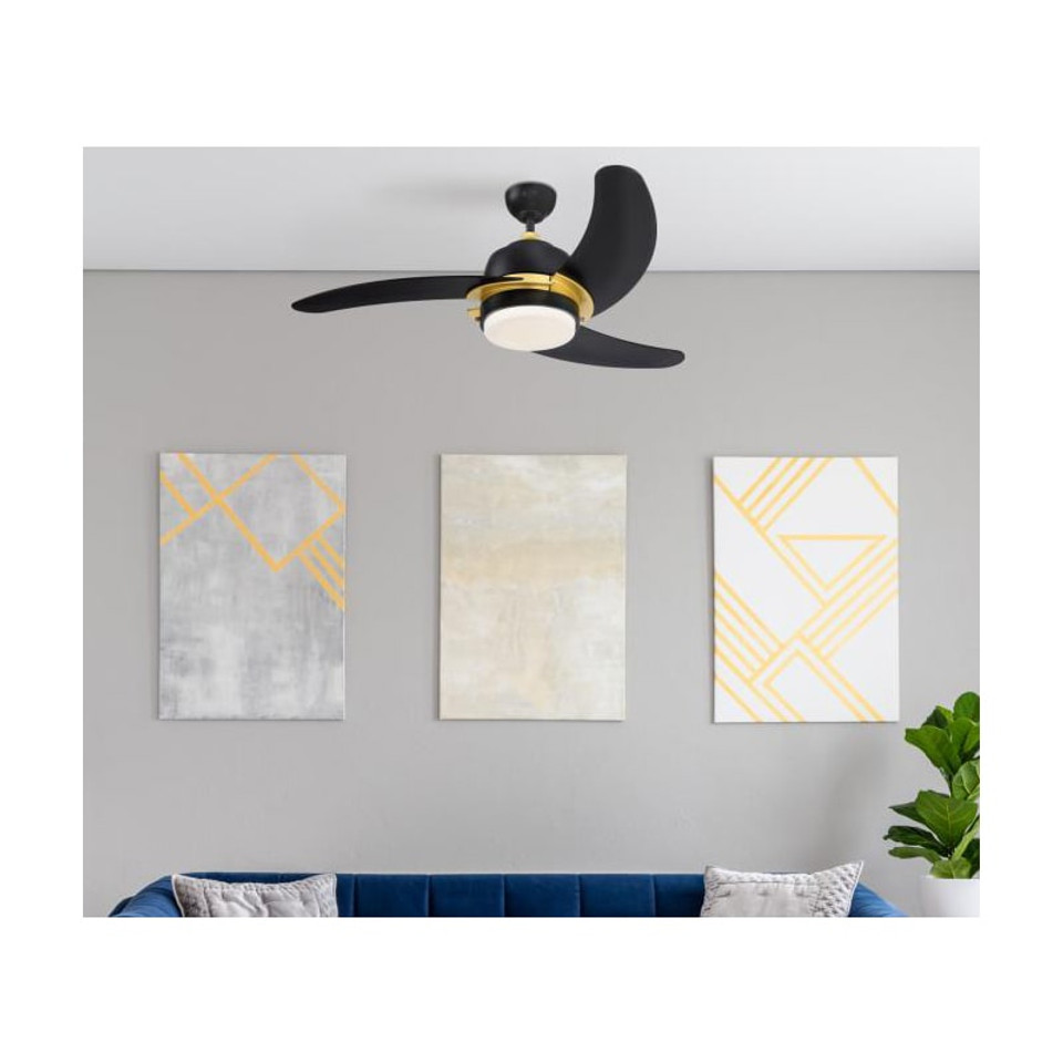 Westinghouse Simone 122 cm Ceiling Fan – Modern Matte Black with Gold Accents & LED Light Fixture 73041