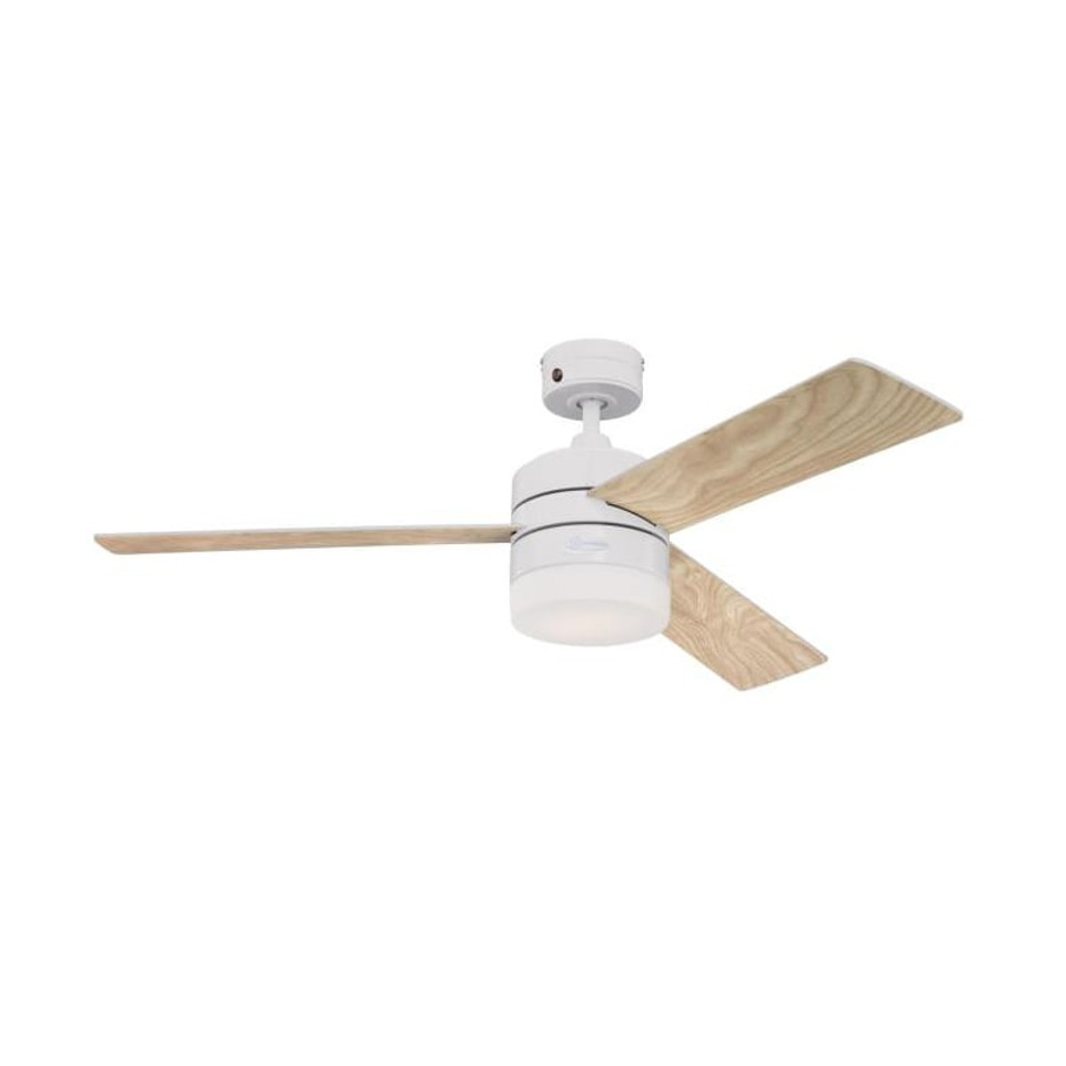 Westinghouse Alta Vista 122cm Ceiling Fan – LED Light, Remote, White/Maple Blades 72271