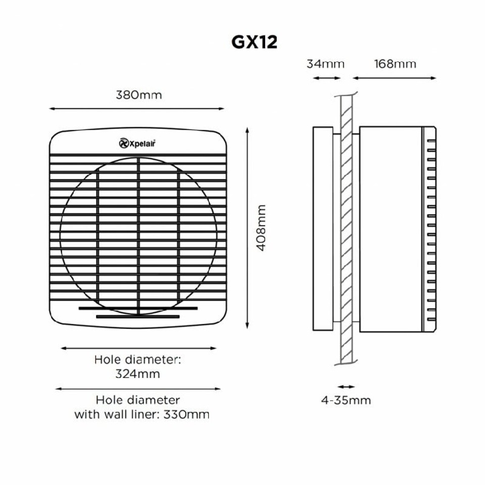 Xpelair GX12 12-Inch 2 Speed Window & Panel Axial Intake/Extract Fan – 90012AW