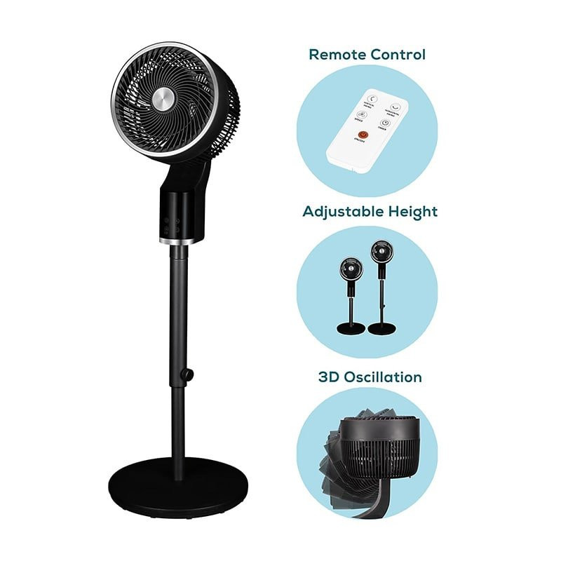 TCP Black Pedestal Fan – Quiet, Powerful Cooling with 3D Oscillation & Remote Control