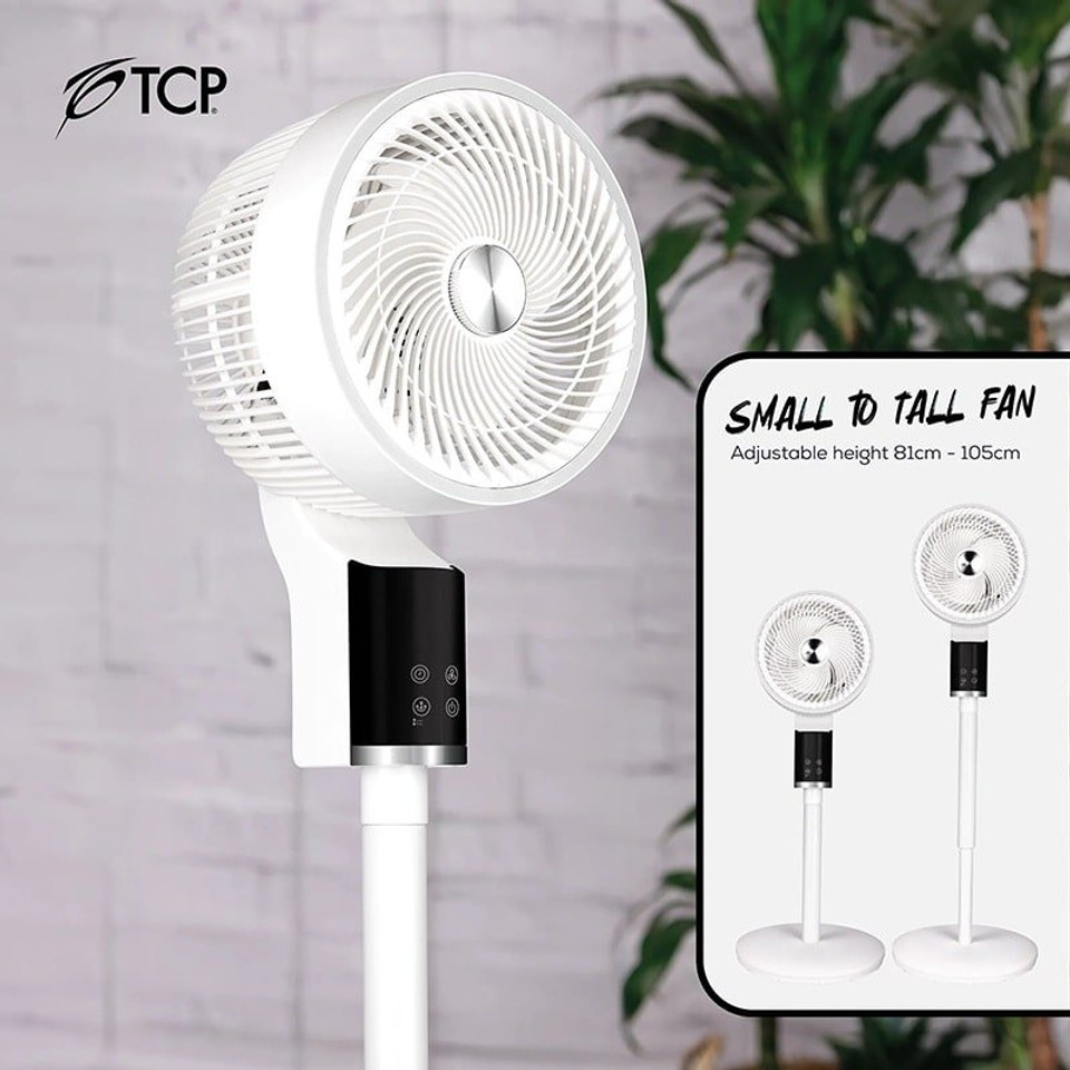 TCP White Pedestal Fan – Quiet, 3D Oscillation, Remote Control & Powerful Cooling TCP White Pedestal Fan – Quiet, 3D Oscillation, Remote Control & Powerful Cooling