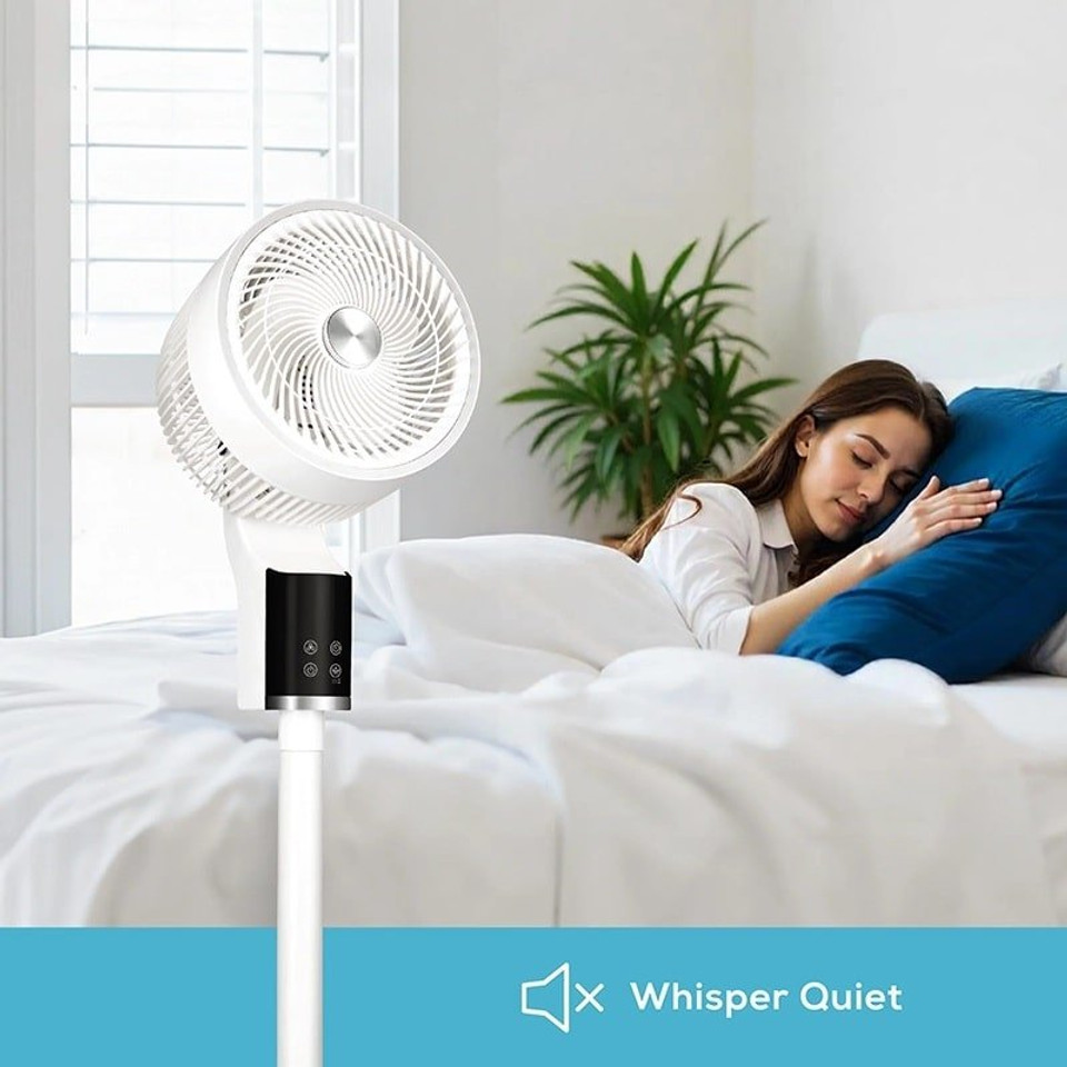 TCP White Pedestal Fan – Quiet, 3D Oscillation, Remote Control & Powerful Cooling TCP White Pedestal Fan – Quiet, 3D Oscillation, Remote Control & Powerful Cooling