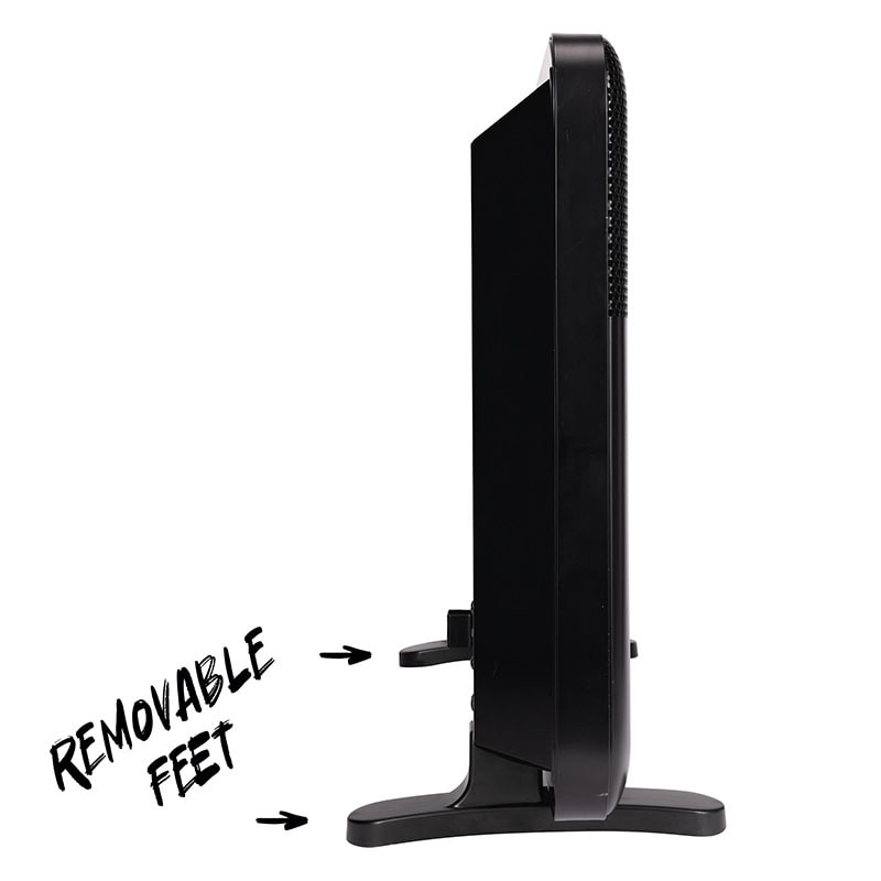 Side view of TCPCHHEAT2000WHPH08 heater showing slim depth and aluminium body