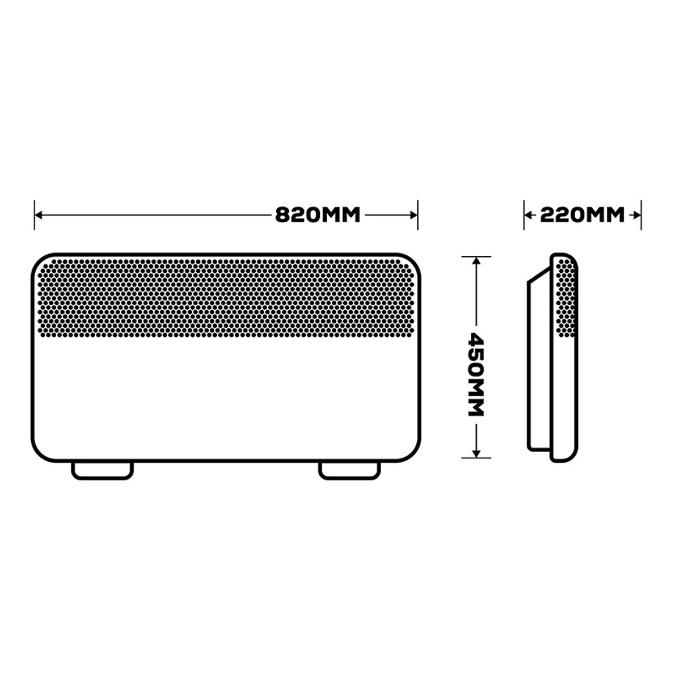 TCP 2000W white panel heater installed beneath window in modern living room