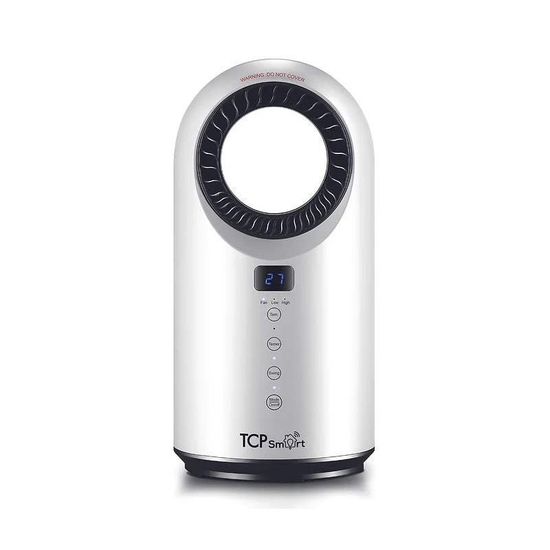 TCP Smart portable ceramic fan heater placed in bedroom for quiet, energy-efficient comfort
