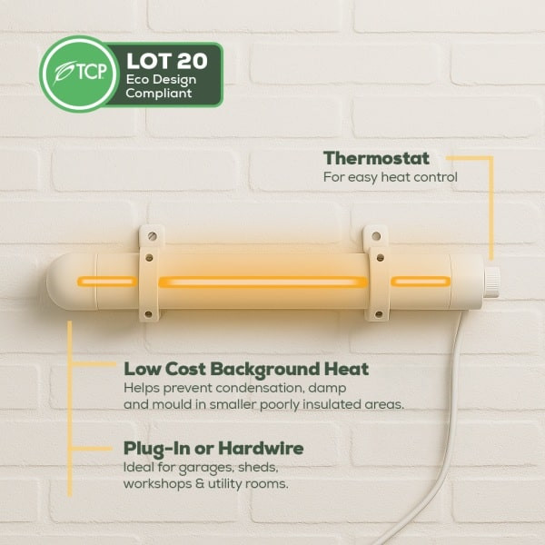TCP 120W 2ft White Tubular Heater with Built-in Thermostat