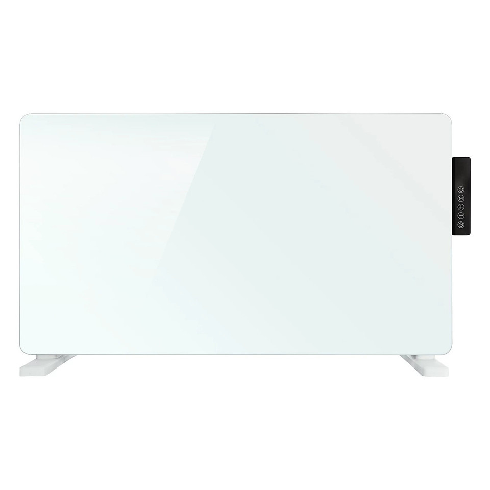 TCP 2000W White Glass Panel Heater – Wall Mounted or Freestanding with Side Control Panel