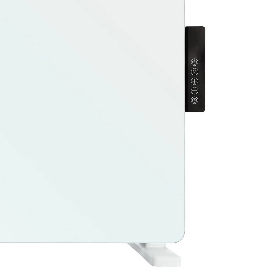 TCP 2000W White Glass Panel Heater – Wall Mounted or Freestanding with Side Control Panel