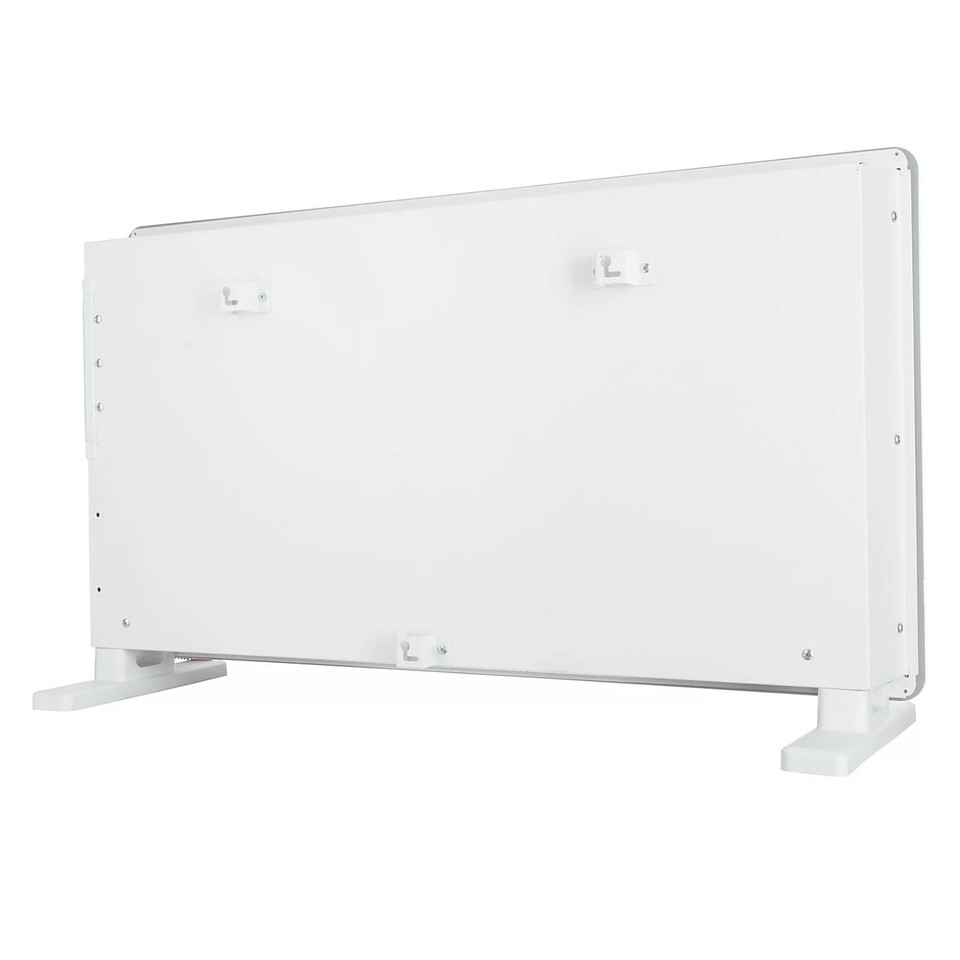TCP 2000W White Glass Panel Heater – Wall Mounted or Freestanding with Side Control Panel