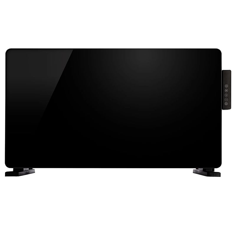 TCP 2000W black glass panel heater with side control panel and digital LED display