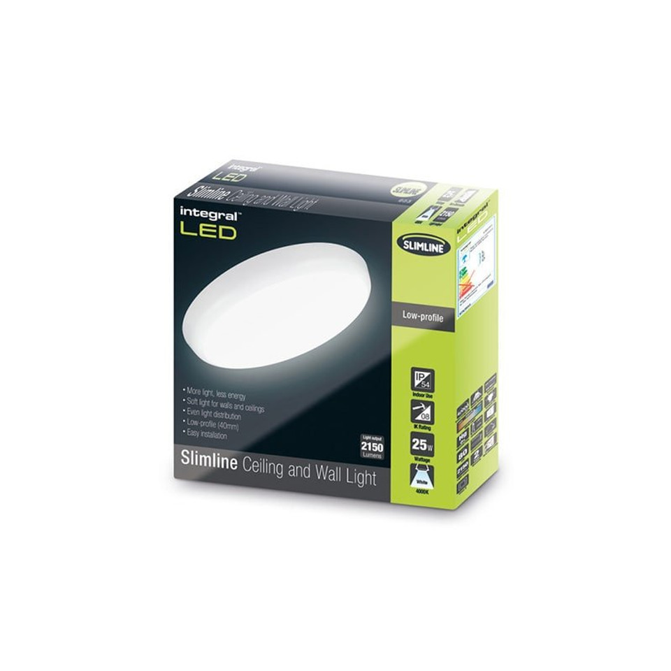Integral ILBHC006 18W Slimline LED Bulkhead – 4000K Cool White, Round IP54 Ceiling & Wall Light