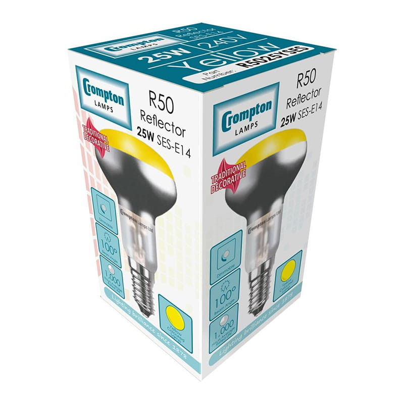 Crompton 25W E14 SES R50 Yellow Reflector Spot Incandescent Bulb