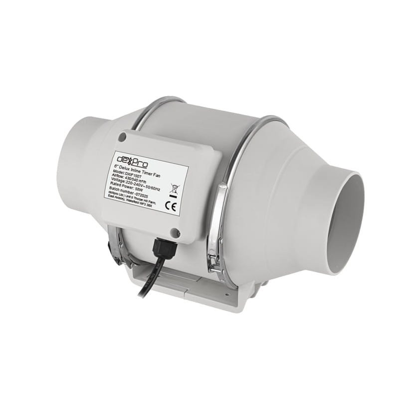 Dexpro DXIF150T 6in Inline Duct Extractor Fan with Timer IPX4 White