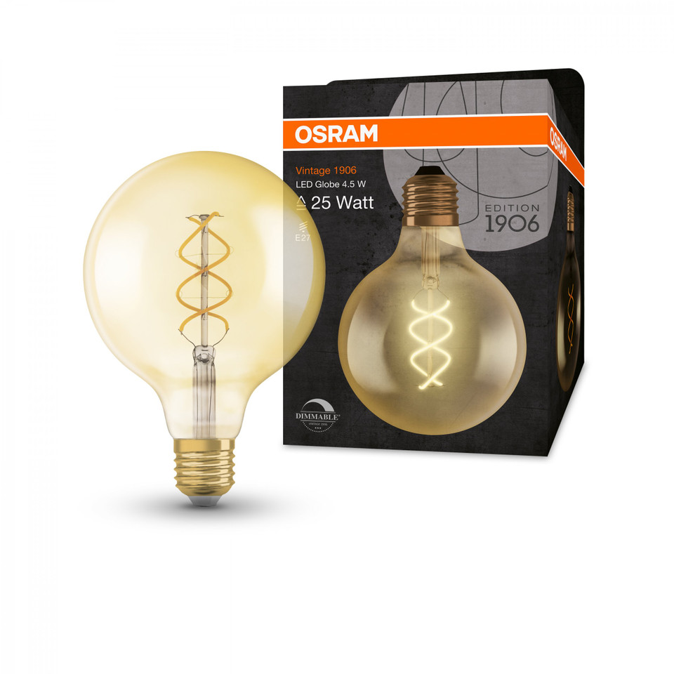 Osram 1906 LED 4w 240v ES E27 Dimmable Vintage Filament Globe Gold Spiral Light Bulb
