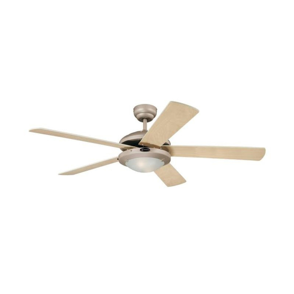 Westinghouse Comet 132cm Indoor Ceiling Fan Titanium Finish Reversible Blades (Light Maple/White) Opal Frosted Glass 78182