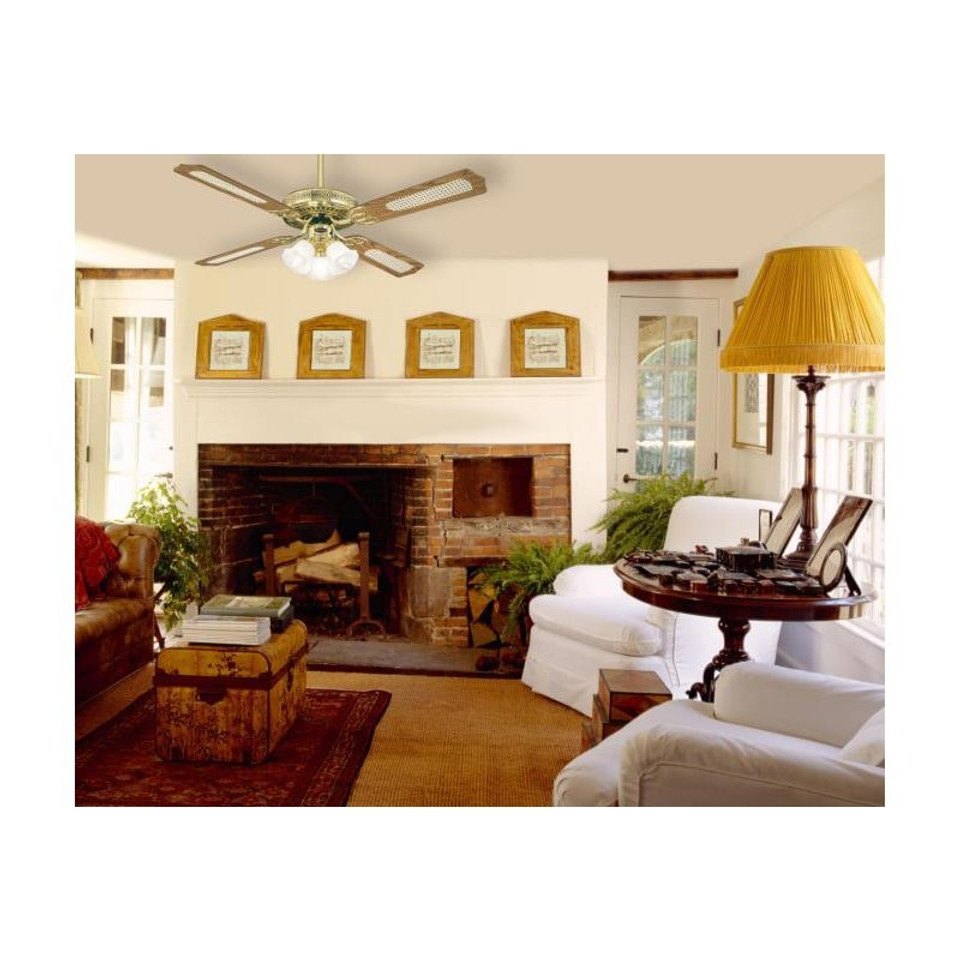 Monarch Trio 132cm Indoor Ceiling Fan Polished Brass Finish Reversible Blades (Oak with Cane/Mohogany) Frosted Glass 78171