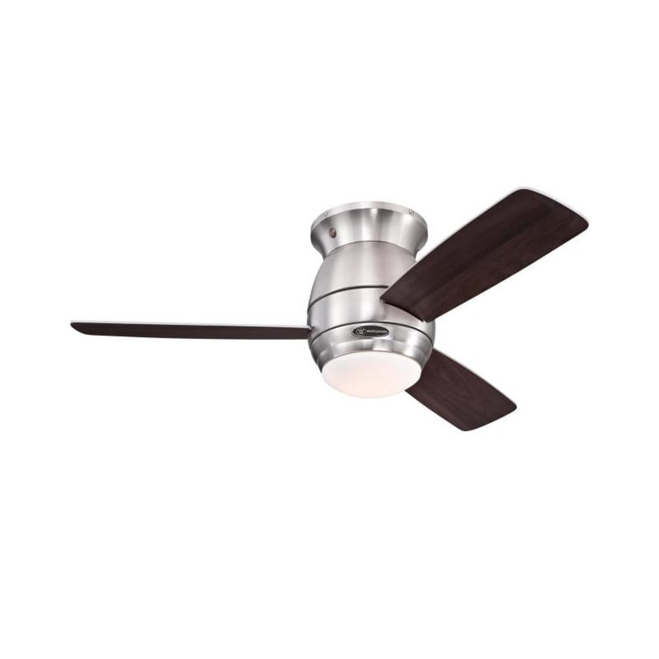 Halley 122cm Indoor Ceiling Fan Brushed Nickel Finish Reversible Blades (Textured Weathered Maple/ Dark Cherry) Opal Frosted Glass 72181