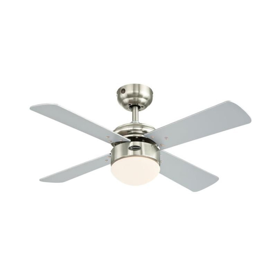Westinghouse Colosseum 90cm Indoor Ceiling Fan Brushed Nickel Finish Reversible blades (Weathered Maple/Silver) Opal Frosted Glass 72417