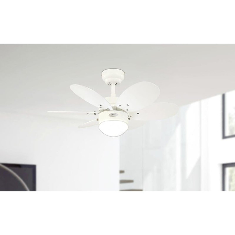 76cm Indoor Ceiling Fan White Finish Two Sets of Reversible Blades Rainbow and White/Maple Opal Frosted Glass 78673