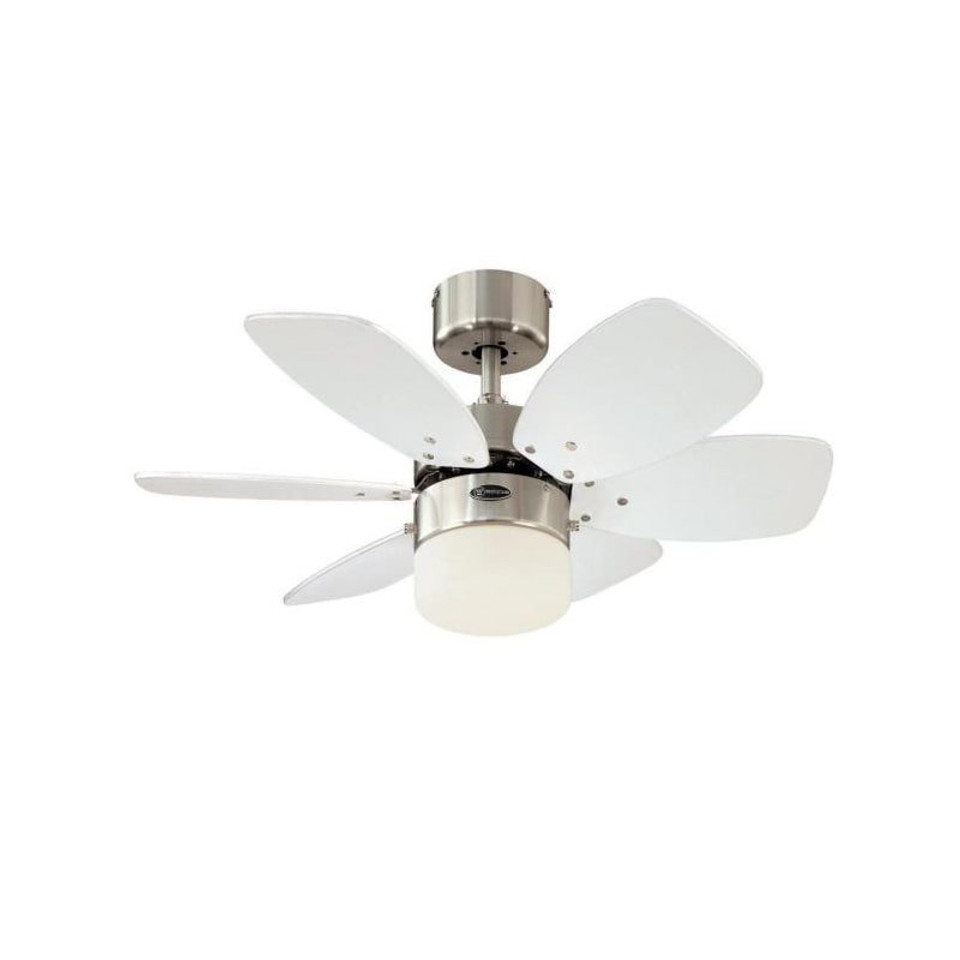 Flora Royale 76cm Indoor Ceiling Fan Satin Chrome Finish Reversible Blades (Silver/White) Opal Frosted Glass 78788