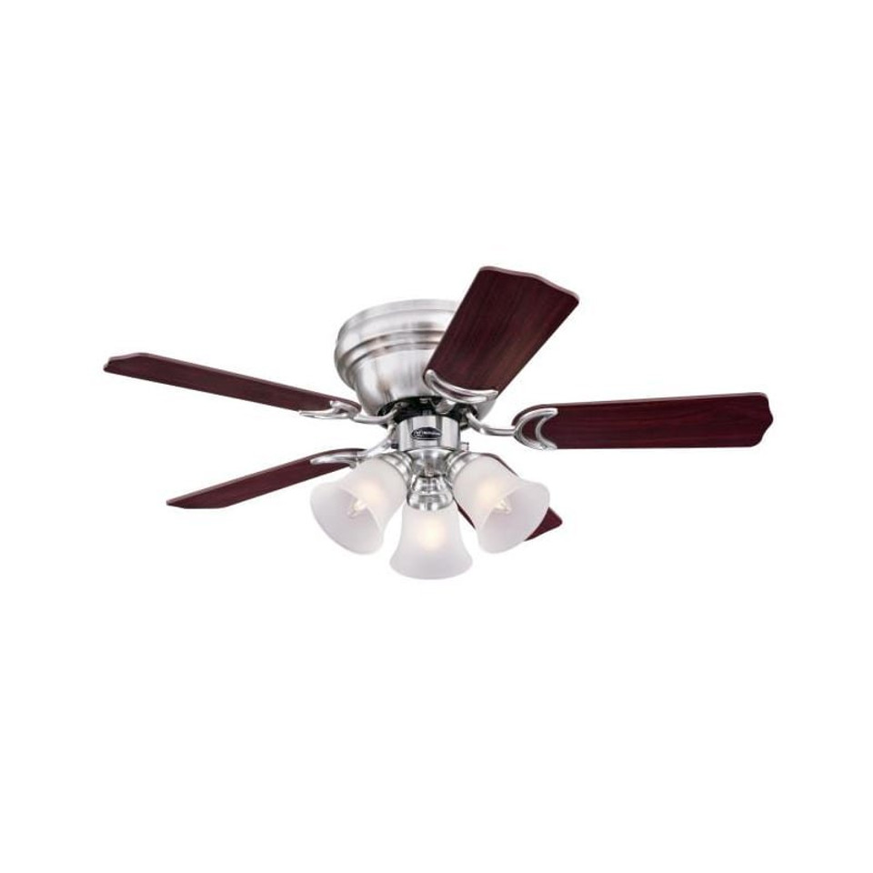 Westinghouse Contempra Trio 90cm Ceiling Fan – Brushed Nickel, Reversible Rosewood/Beech Blades, Light Kit 72073