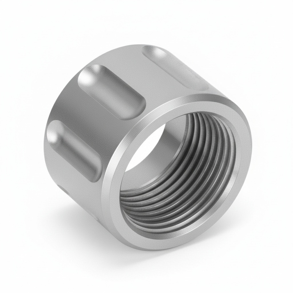 1/2x28 Barrel Thread Protector Nuts - 9mm Silver Stainless Steel (0.445" Long, 0.636" Dia)