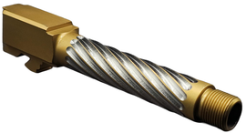 Combat Armory Barrel Fits Glock 19 9mm Match Thin Spiral Barrel Threaded 2 Tone in Gold Combat Armory Barrel Fits Glock 19 9mm Match Thin Spiral Barrel Threaded 2 Tone in Gold