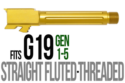 Combat Armory Barrel Fits Glock 19 9mm Match Straight Fluted Barrel Threaded in GOLD